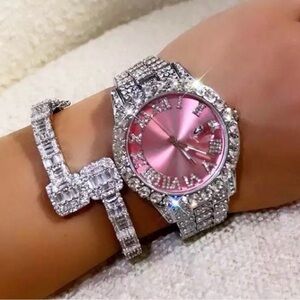 2 piece pink and silver watch set